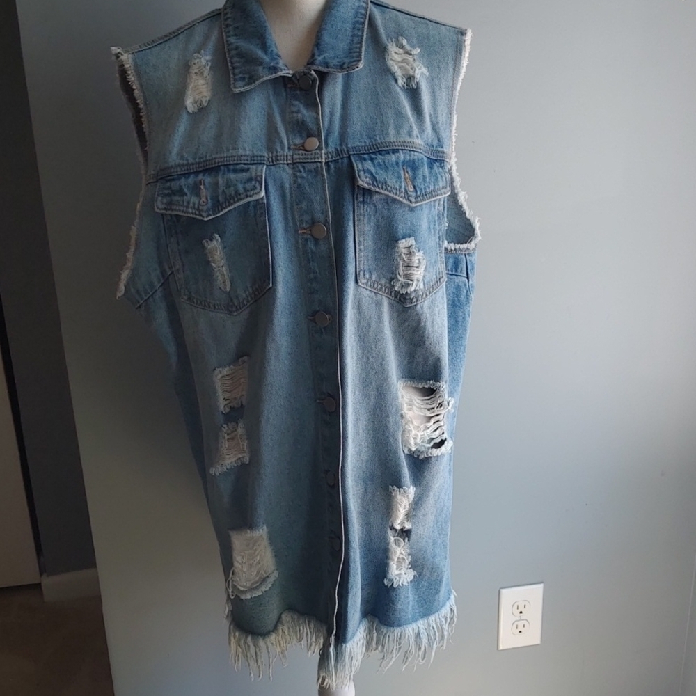 Distressed Denim Sleeveless Vest